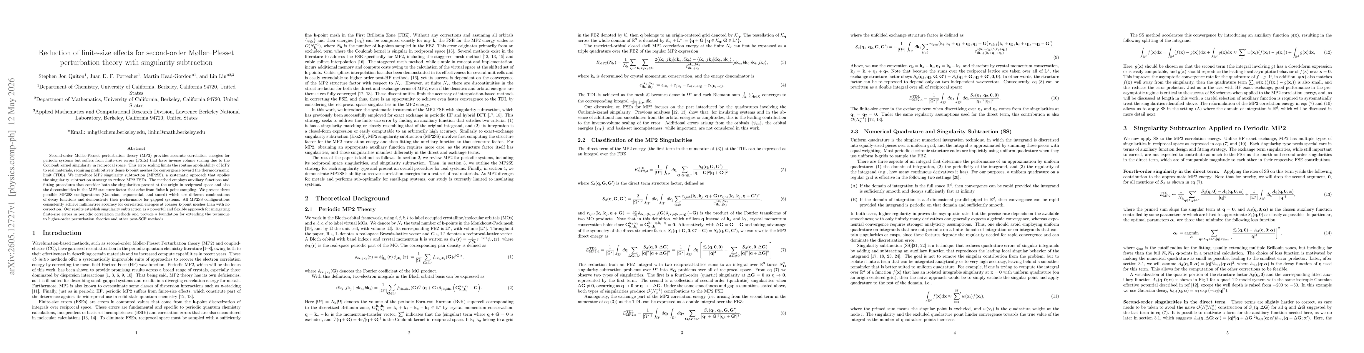 Thumbnail for Reduction of finite-size effects for second-order Møller-Plesset perturbation theory with singularity subtraction