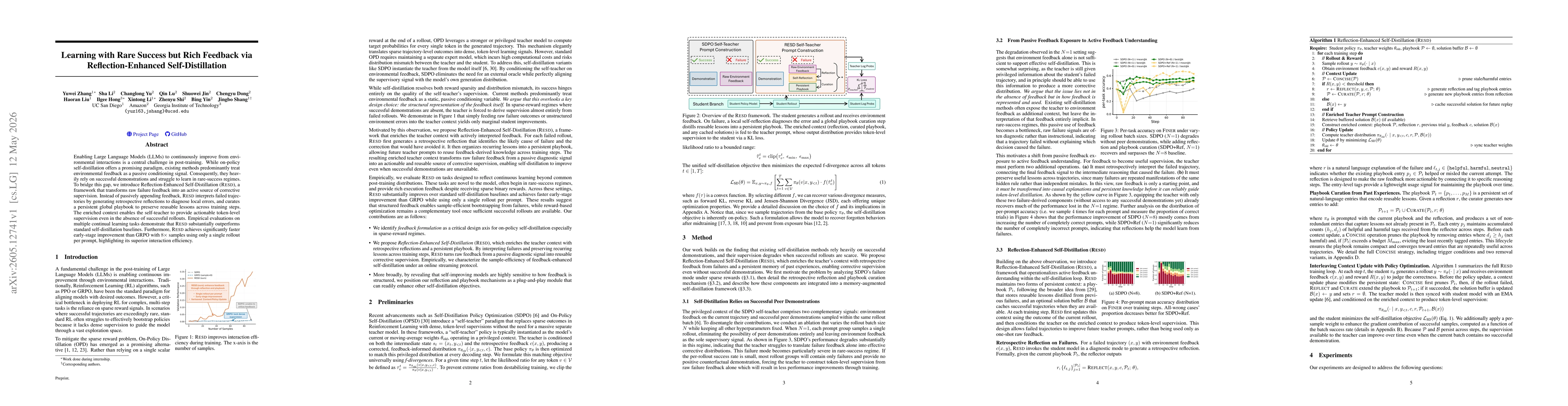 Thumbnail for Learning with Rare Success but Rich Feedback via Reflection-Enhanced Self-Distillation