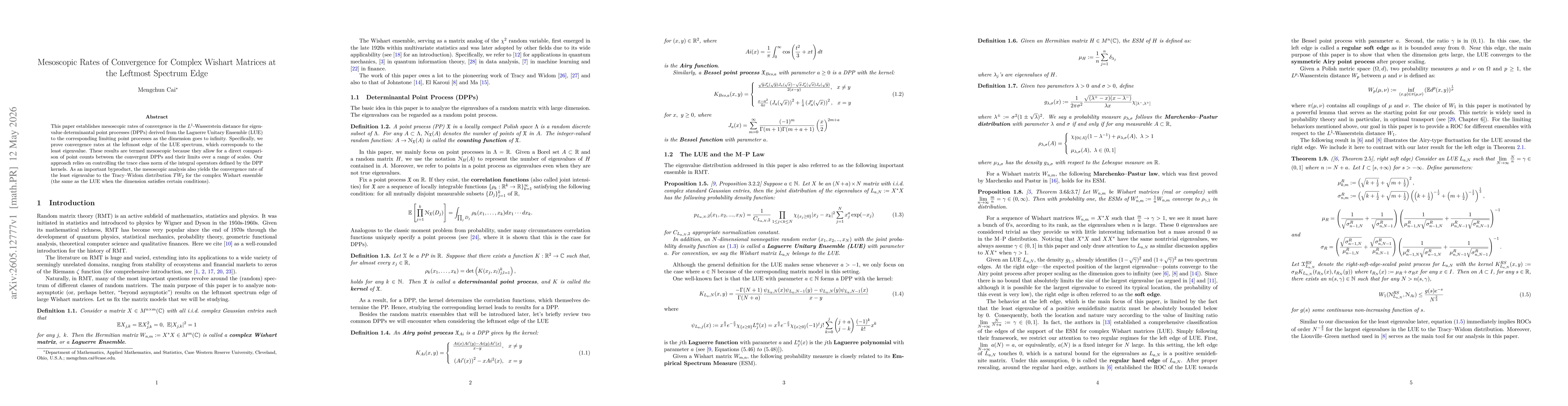Thumbnail for Mesoscopic Rates of Convergence for Complex Wishart Matrices at the Leftmost Spectrum Edge