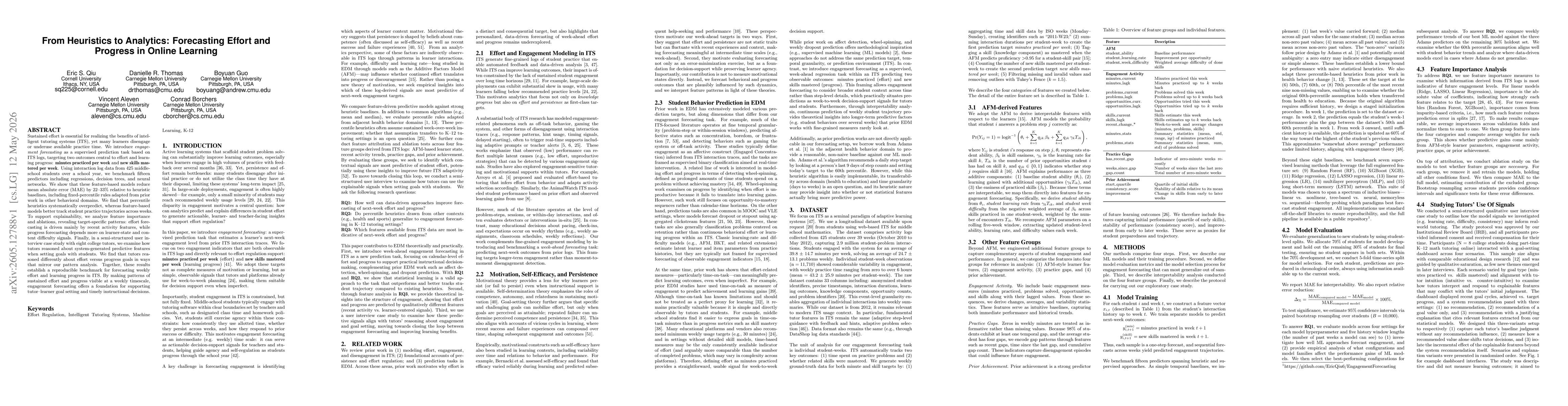 Thumbnail for From Heuristics to Analytics: Forecasting Effort and Progress in Online Learning