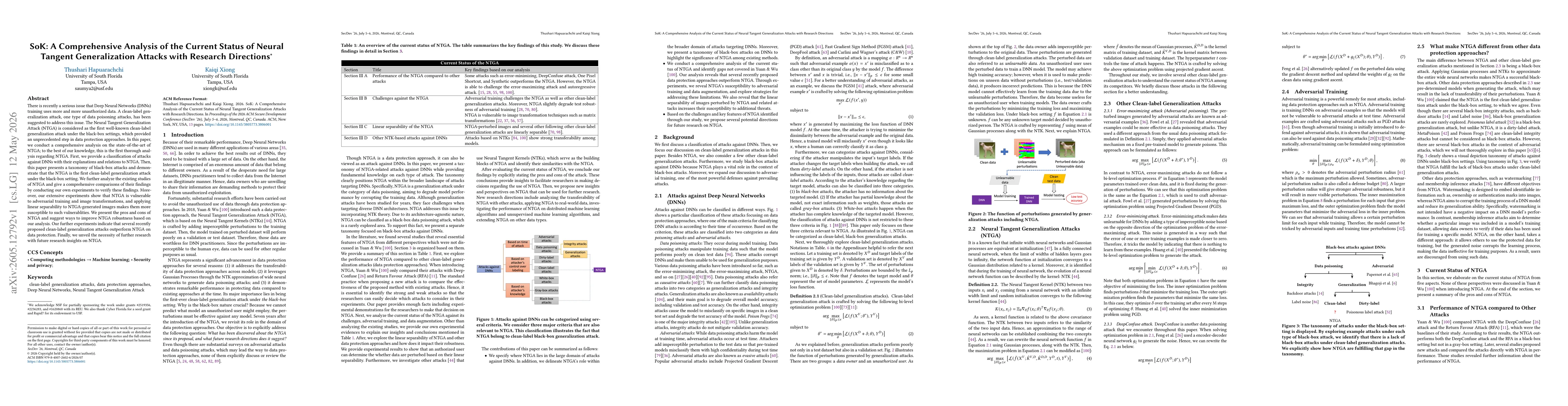 Thumbnail for SoK: A Comprehensive Analysis of the Current Status of Neural Tangent Generalization Attacks with Research Directions