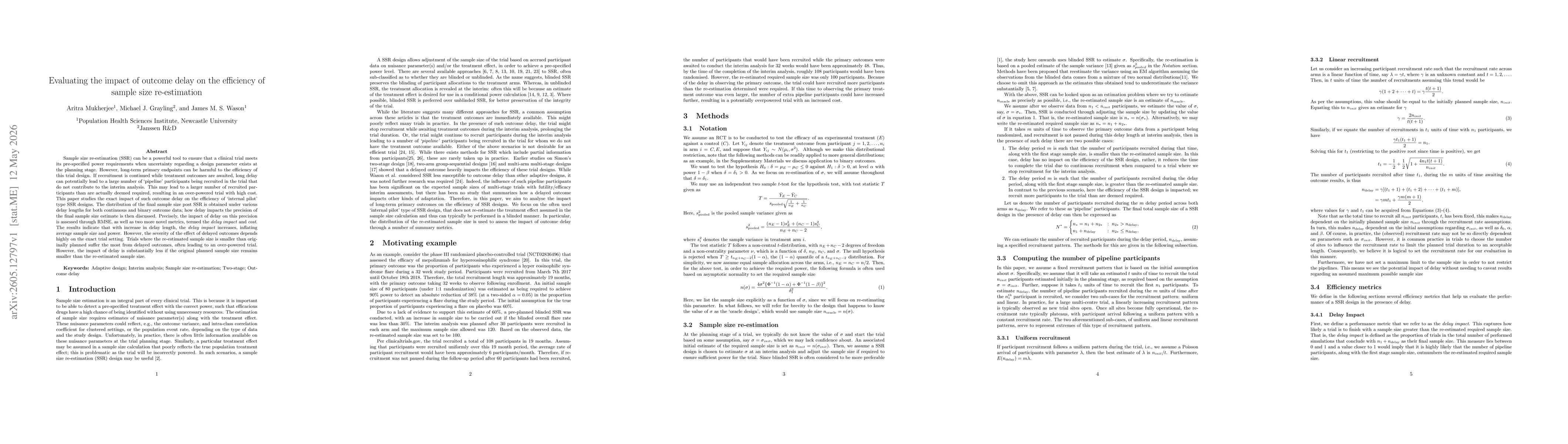 Thumbnail for Evaluating the impact of outcome delay on the efficiency of sample size re-estimation