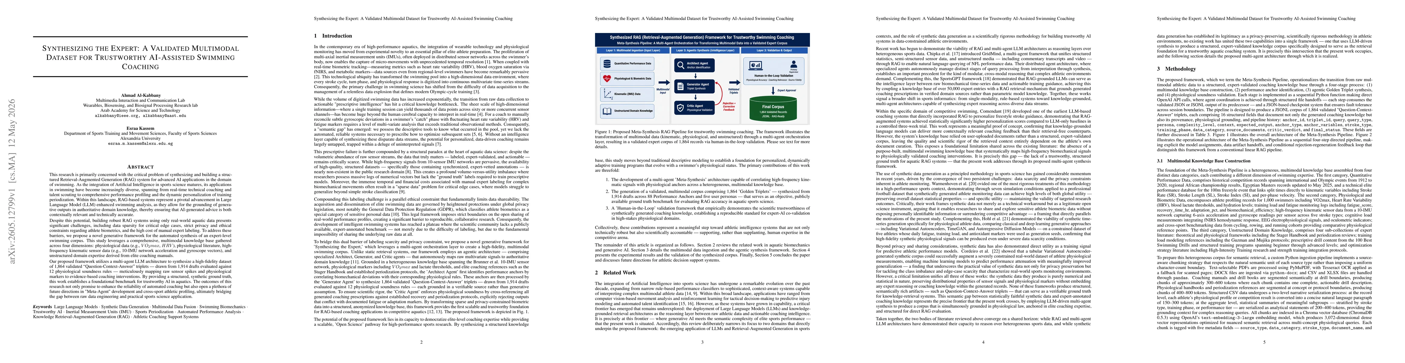 Thumbnail for Synthesizing the Expert: A Validated Multimodal Dataset for Trustworthy AI-Assisted Swimming Coaching