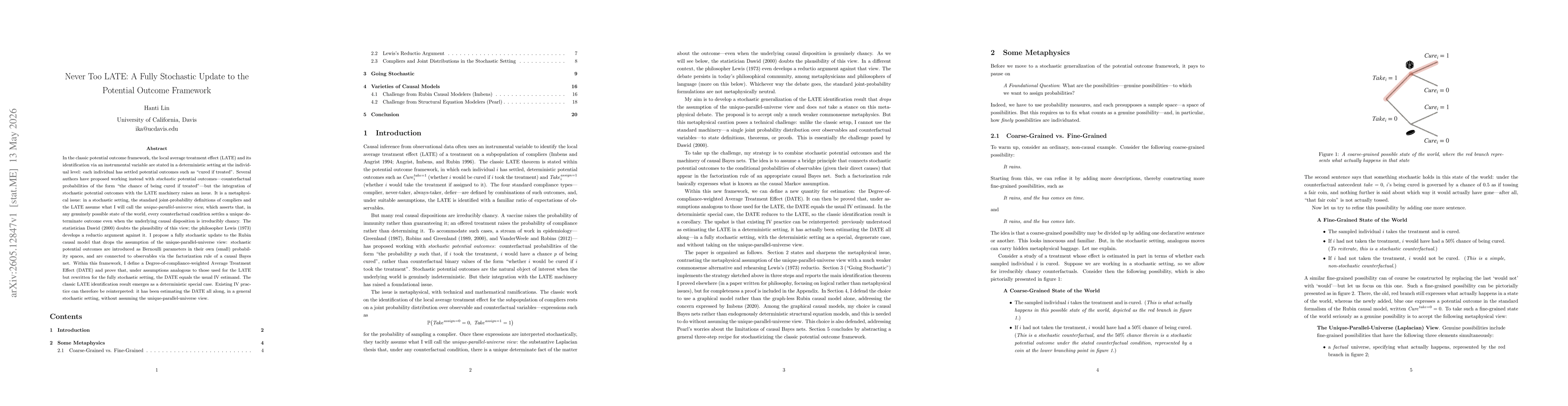 Thumbnail for Never Too LATE: A Fully Stochastic Update to the Potential Outcome Framework