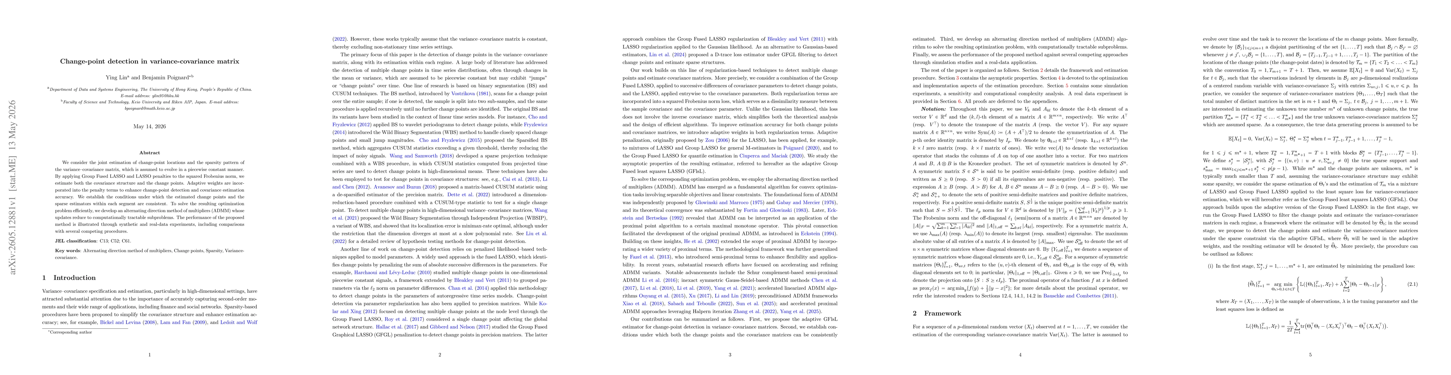 Thumbnail for Change-point detection in variance-covariance matrix