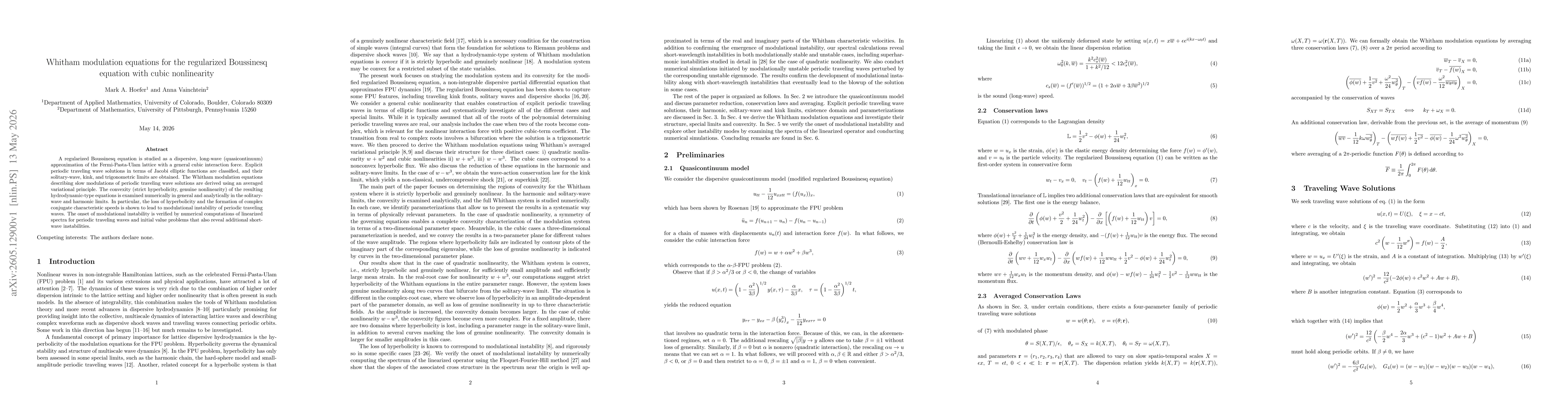 Thumbnail for Whitham modulation equations for the regularized Boussinesq equation with cubic nonlinearity