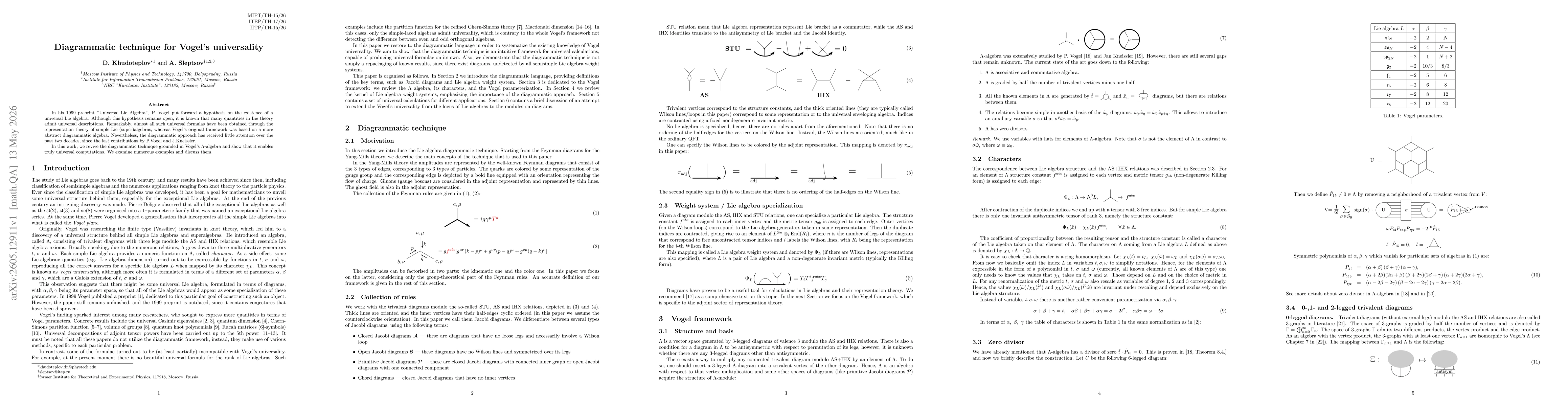 Thumbnail for Diagrammatic technique for Vogel's universality