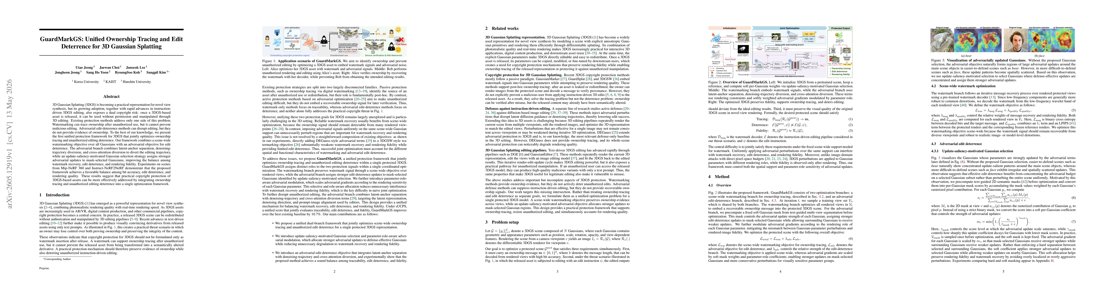 Thumbnail for GuardMarkGS: Unified Ownership Tracing and Edit Deterrence for 3D Gaussian Splatting