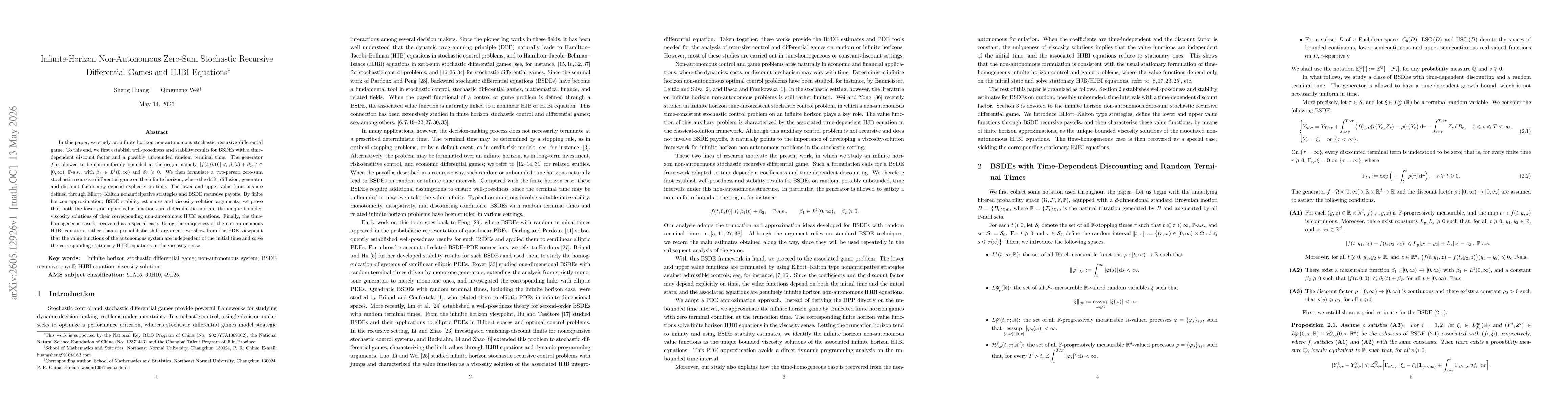 Thumbnail for Infinite-Horizon Non-Autonomous Zero-Sum Stochastic Recursive Differential Games and HJBI Equations