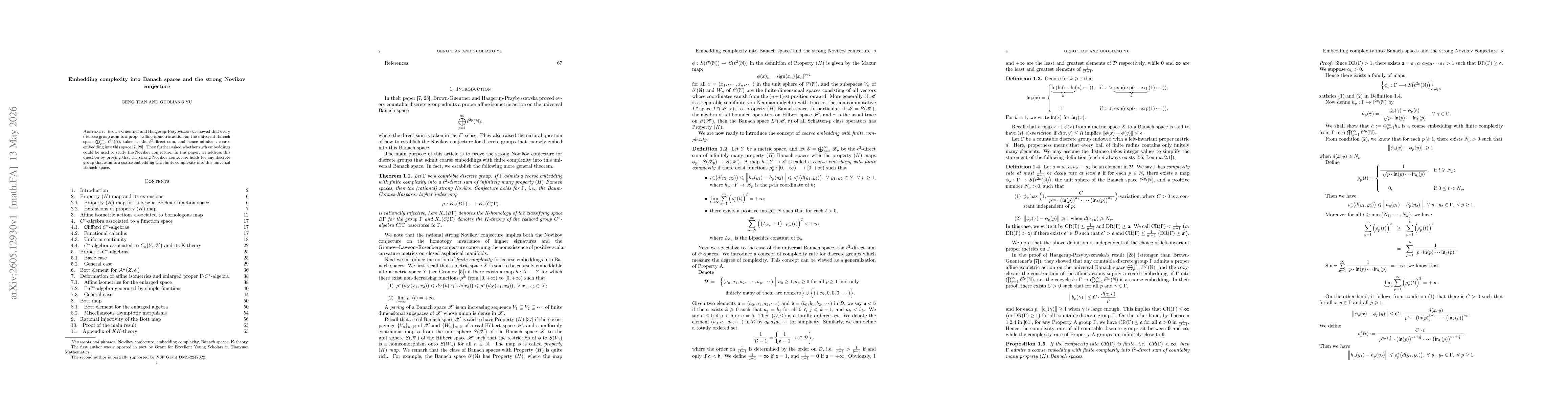 Thumbnail for Embedding complexity into Banach spaces and the strong Novikov conjecture