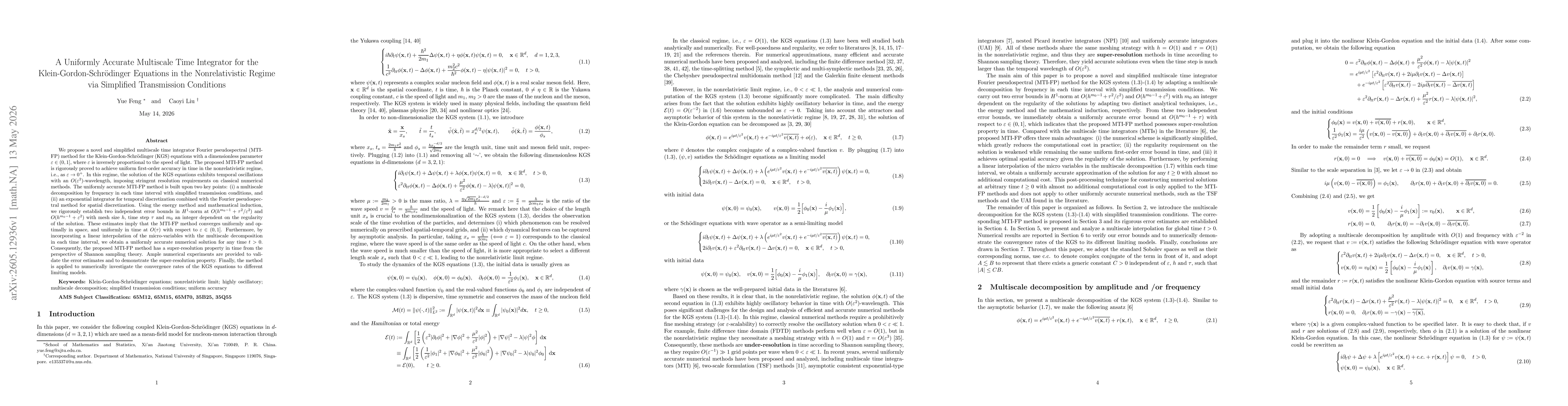 Thumbnail for A Uniformly Accurate Multiscale Time Integrator for the Klein-Gordon-Schrödinger Equations in the Nonrelativistic Regime via Simplified Transmission Conditions