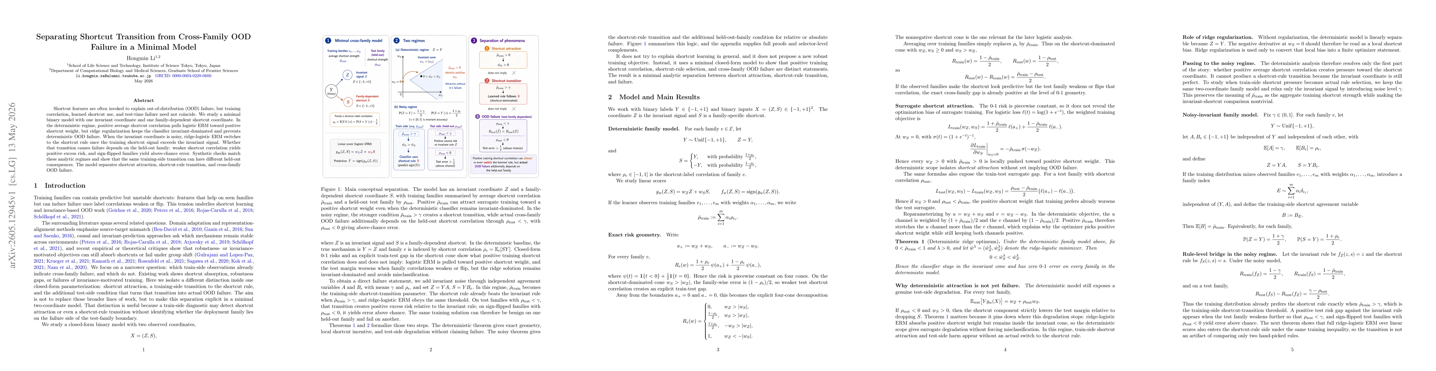 Thumbnail for Separating Shortcut Transition from Cross-Family OOD Failure in a Minimal Model