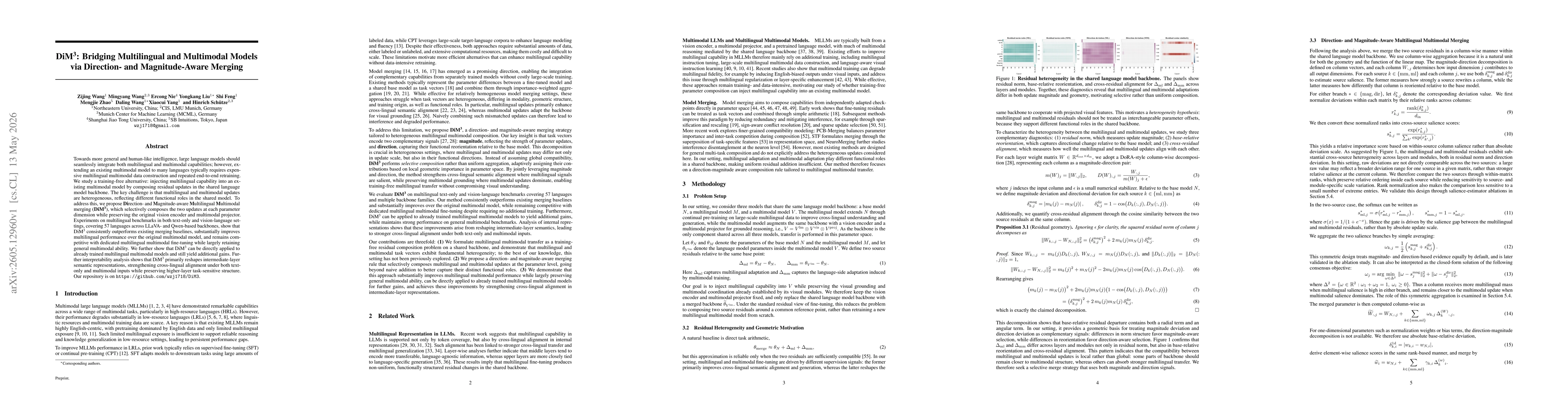Thumbnail for DiM\textsuperscript{3}: Bridging Multilingual and Multimodal Models via Direction- and Magnitude-Aware Merging