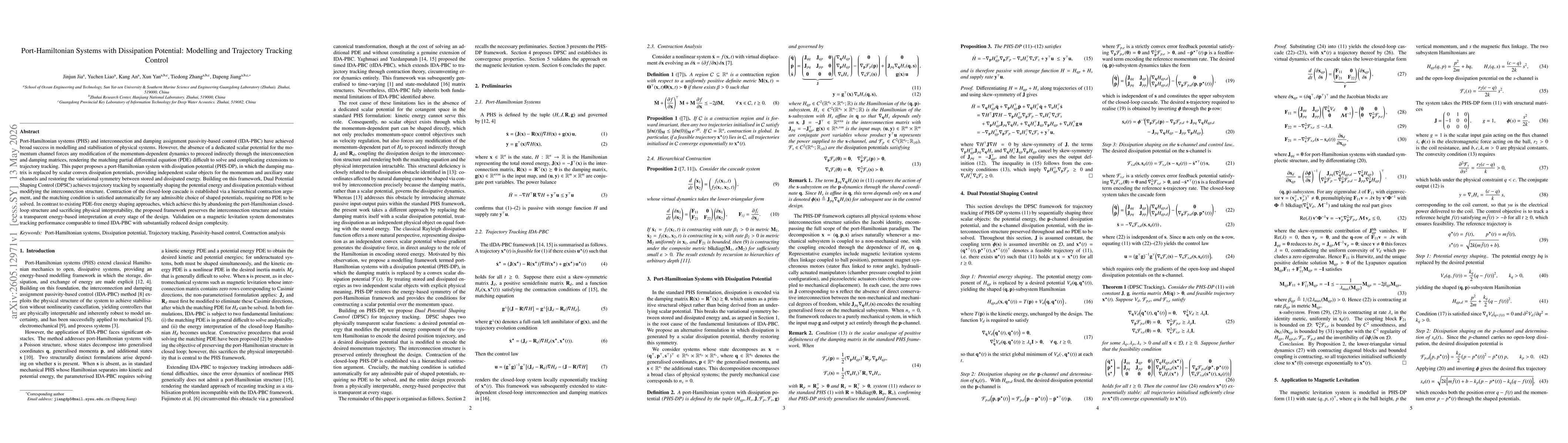 Thumbnail for Port-Hamiltonian Systems with Dissipation Potential: Modelling and Trajectory Tracking Control