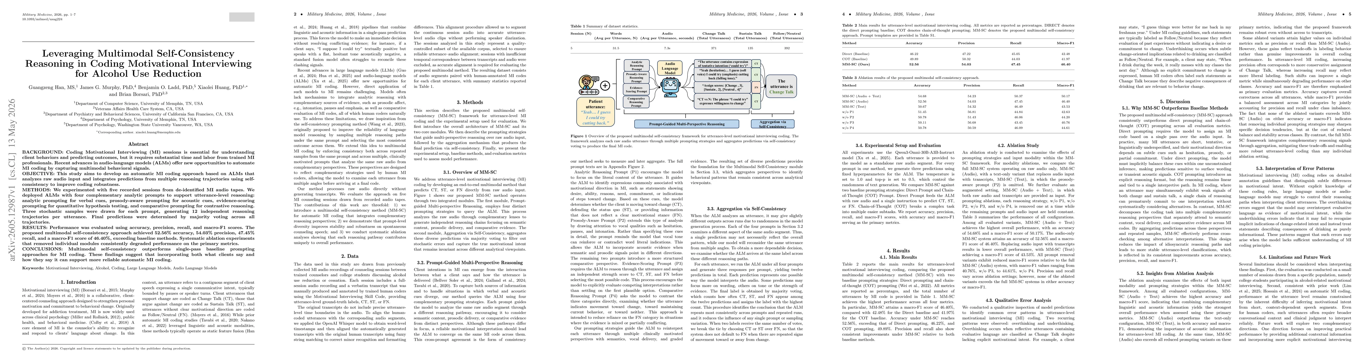 Thumbnail for Leveraging Multimodal Self-Consistency Reasoning in Coding Motivational Interviewing for Alcohol Use Reduction