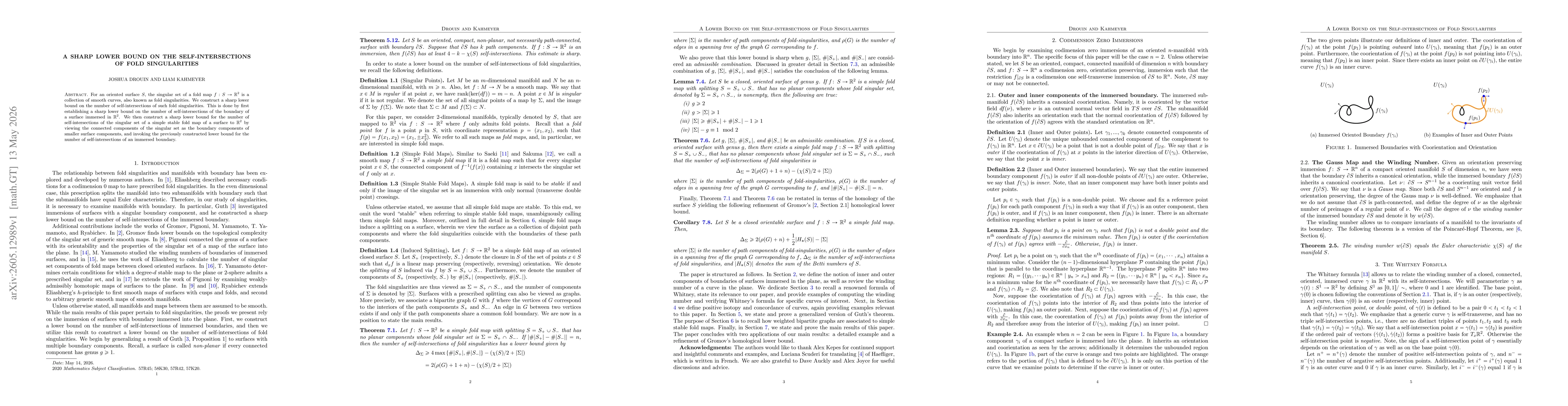 Thumbnail for A Lower Bound on the Self-intersections of Fold Singularities