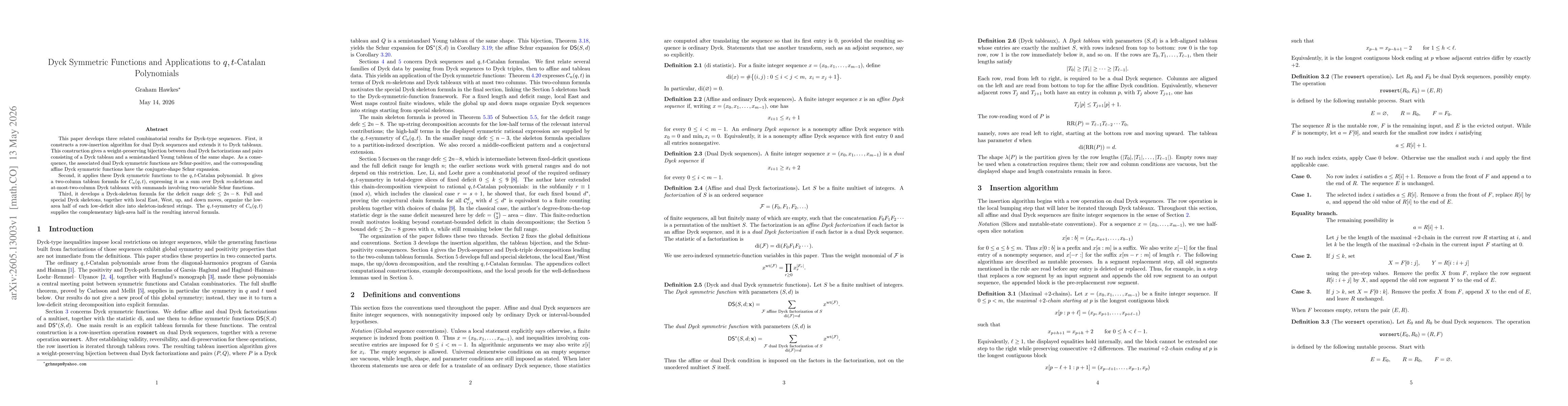 Thumbnail for Dyck Symmetric Functions and Applications to \(q,t\)-Catalan Polynomials