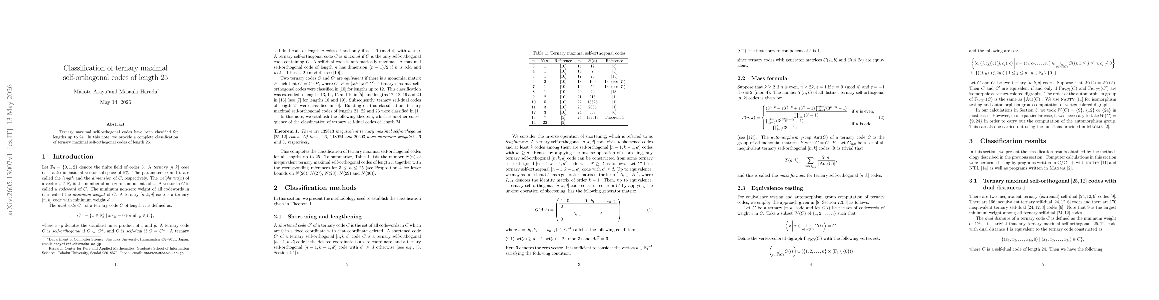 Thumbnail for Classification of ternary maximal self-orthogonal codes of length 25