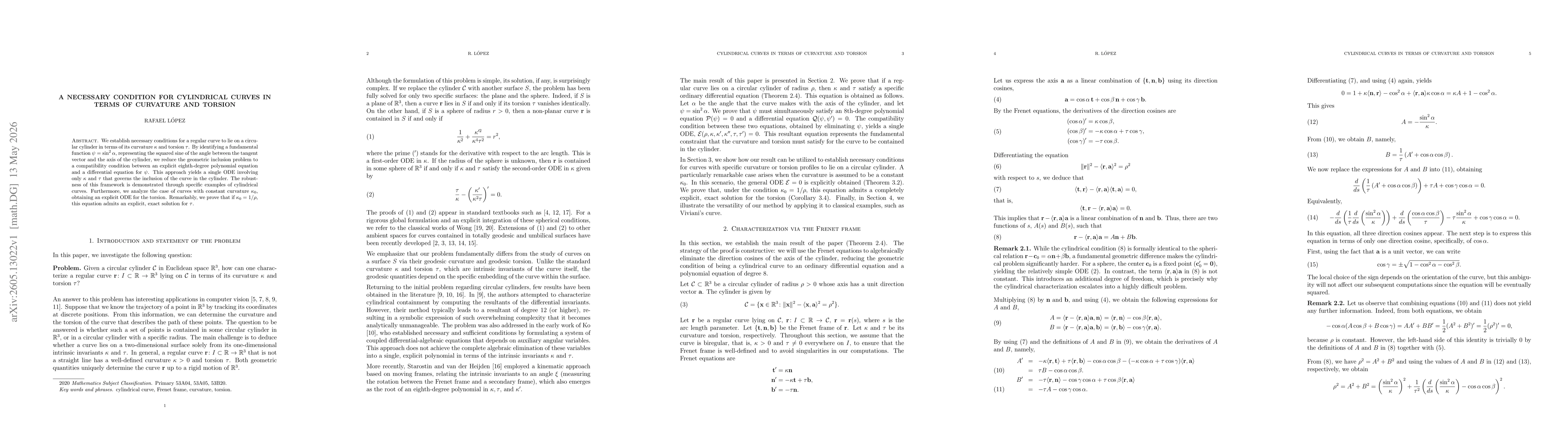 Thumbnail for A necessary condition for cylindrical curves in terms of curvature and torsion