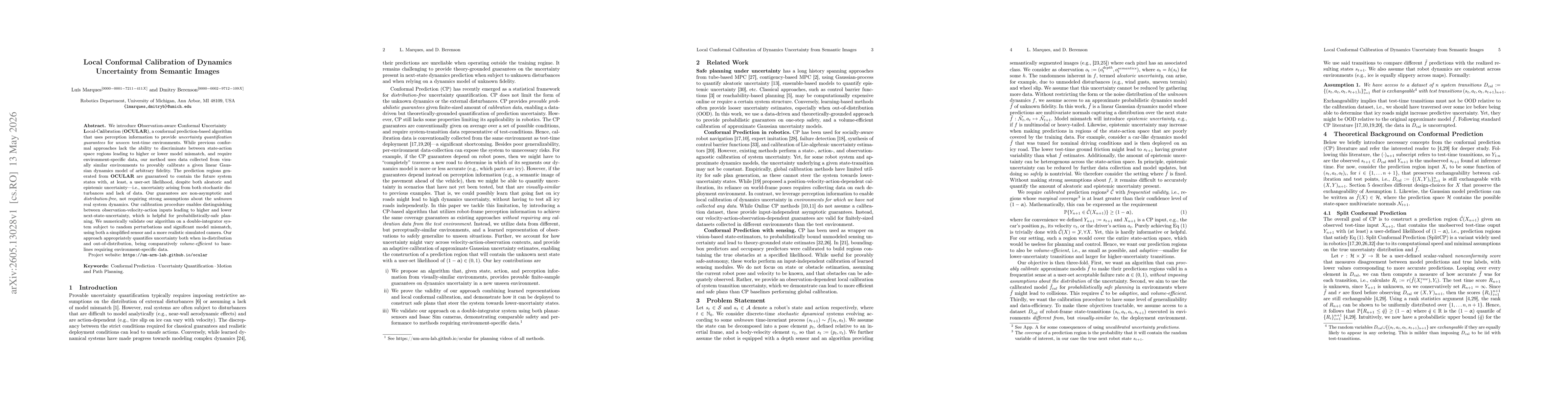 Thumbnail for Local Conformal Calibration of Dynamics Uncertainty from Semantic Images