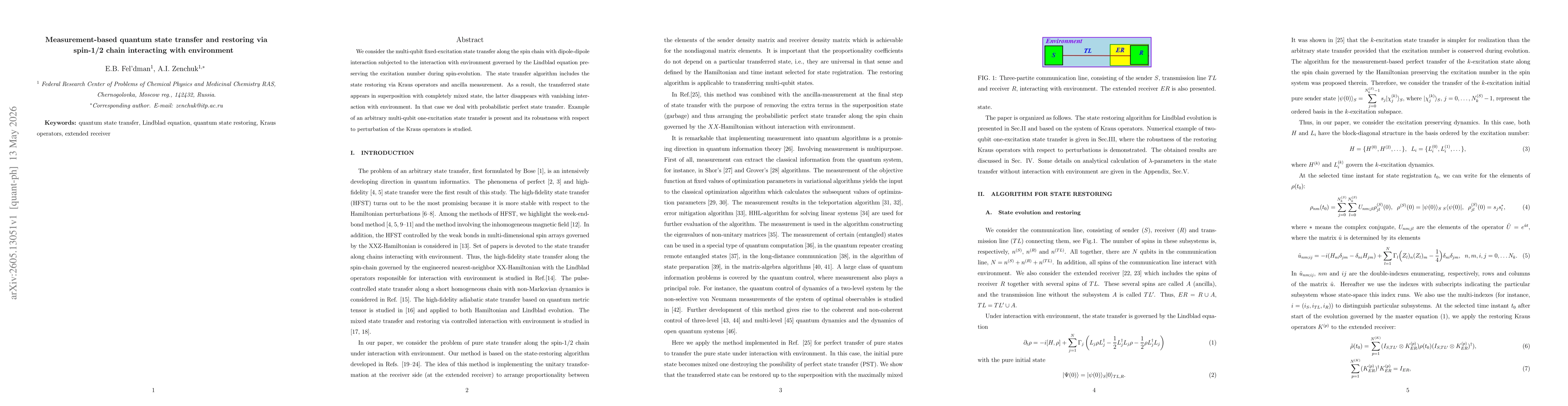 Thumbnail for Measurement-based quantum state transfer and restoring via spin-1/2 chain interacting with environment