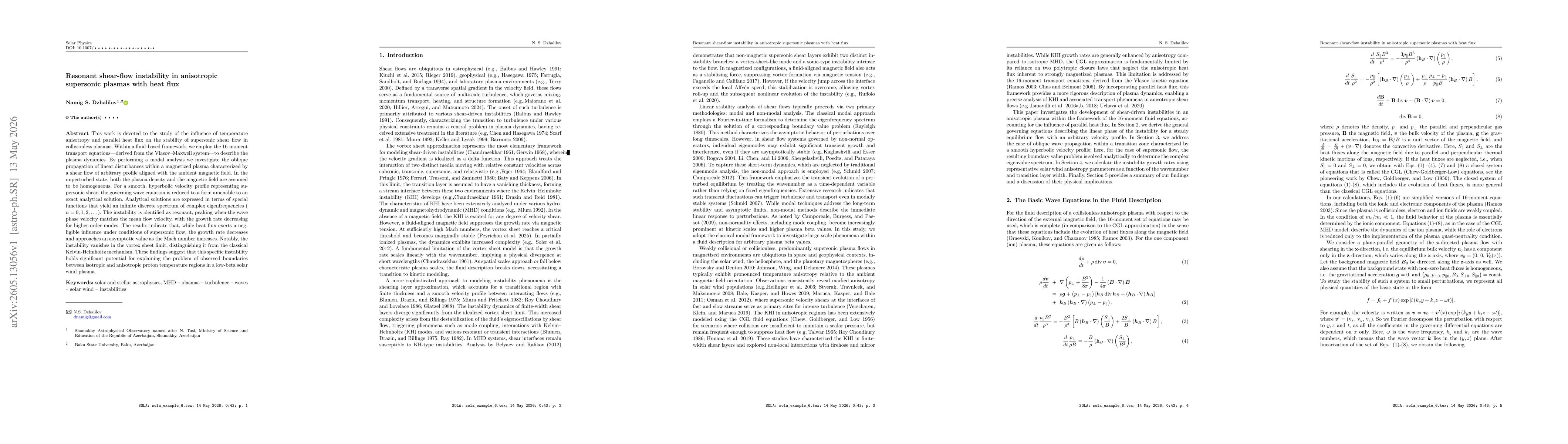 Thumbnail for Resonant shear-flow instability in anisotropic supersonic plasmas with heat flux