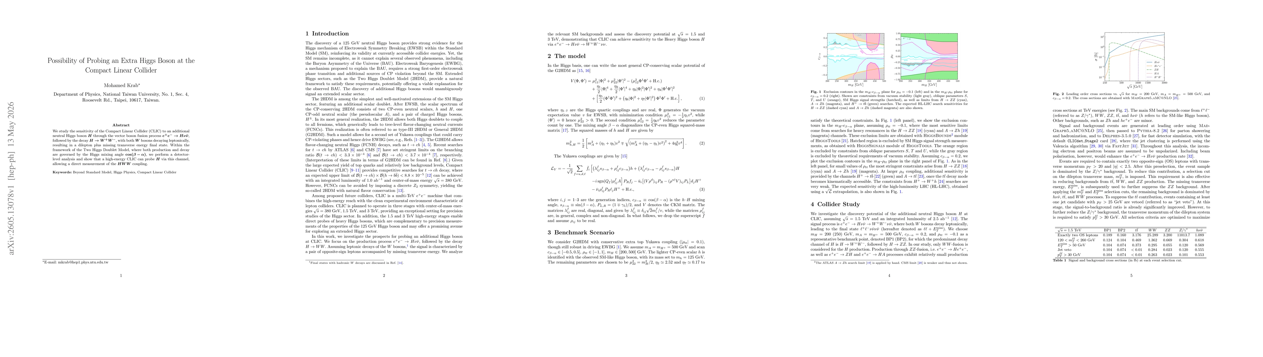 Thumbnail for Possibility of Probing an Extra Higgs Boson at the Compact Linear Collider