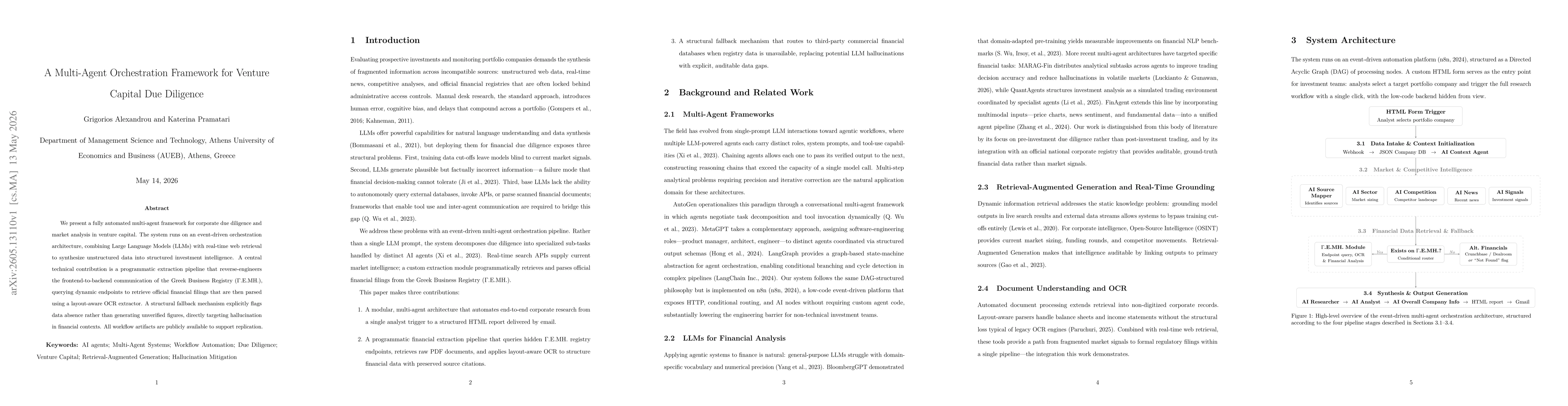 Thumbnail for A Multi-Agent Orchestration Framework for Venture Capital Due Diligence