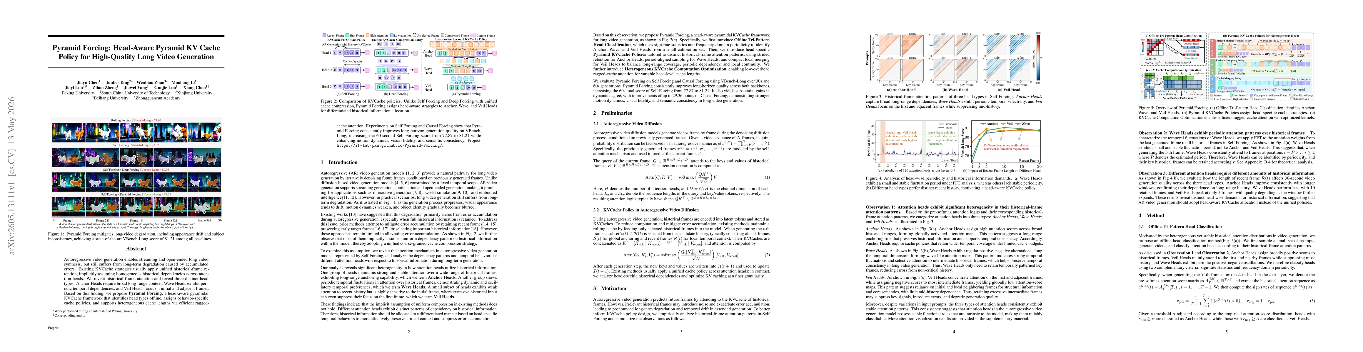 Thumbnail for Pyramid Forcing: Head-Aware Pyramid KV Cache Policy for High-Quality Long Video Generation
