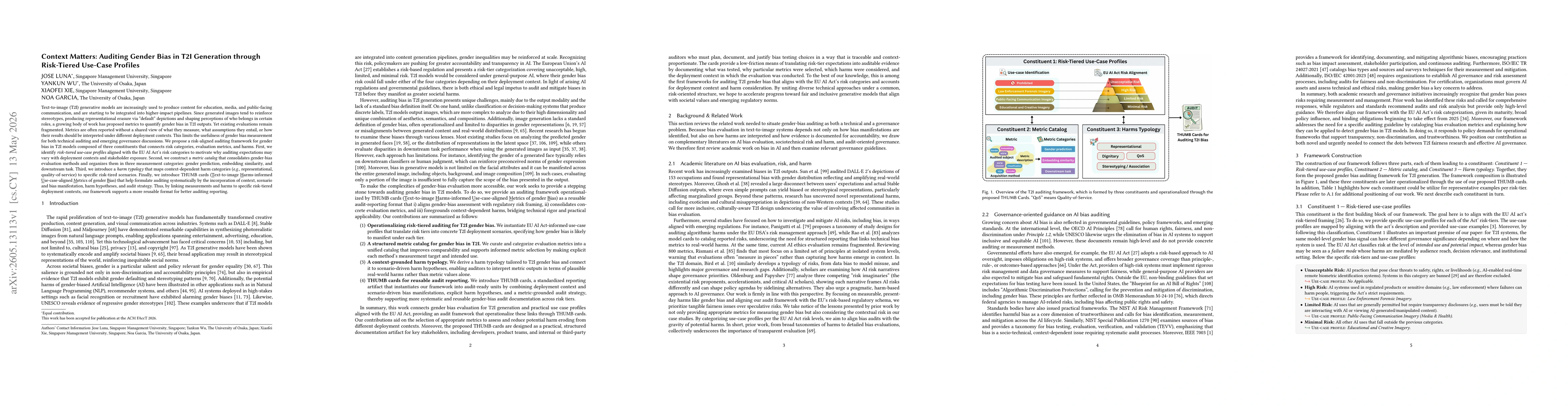 Thumbnail for Context Matters: Auditing Gender Bias in T2I Generation through Risk-Tiered Use-Case Profiles