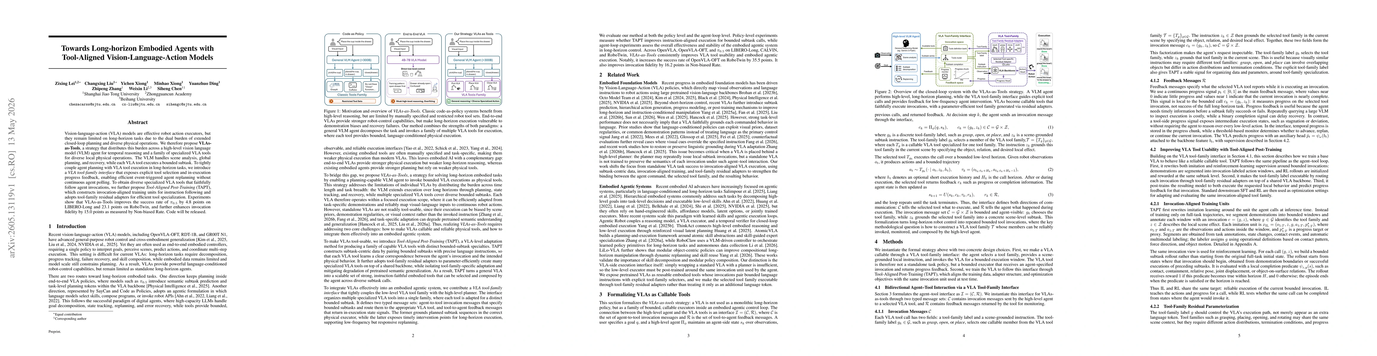 Thumbnail for Towards Long-horizon Embodied Agents with Tool-Aligned Vision-Language-Action Models