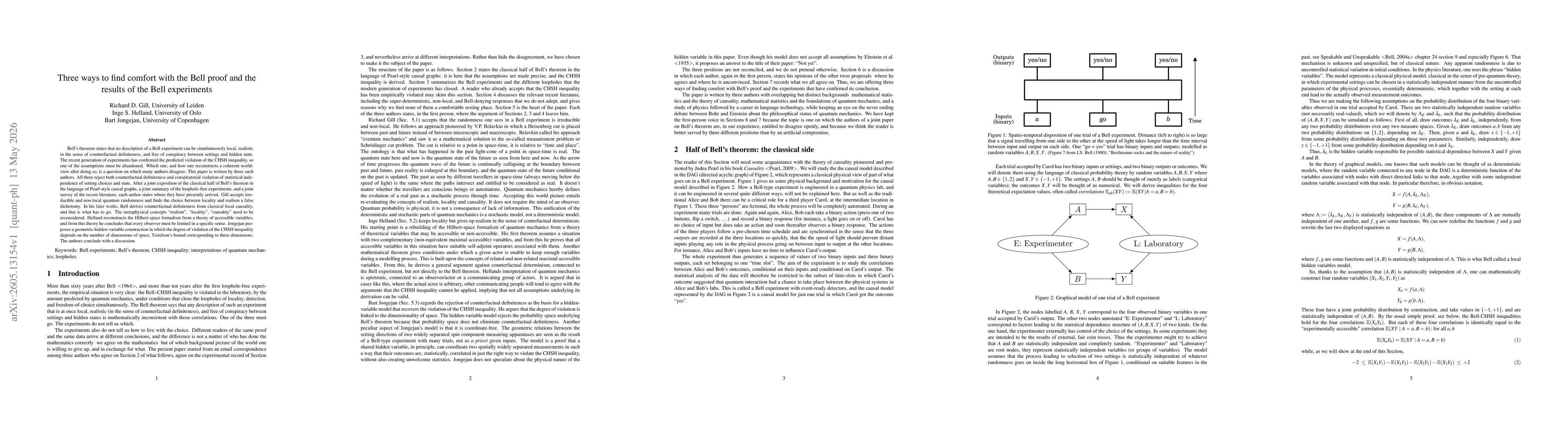Thumbnail for Three ways to find comfort with the Bell proof and the results of the Bell experiments