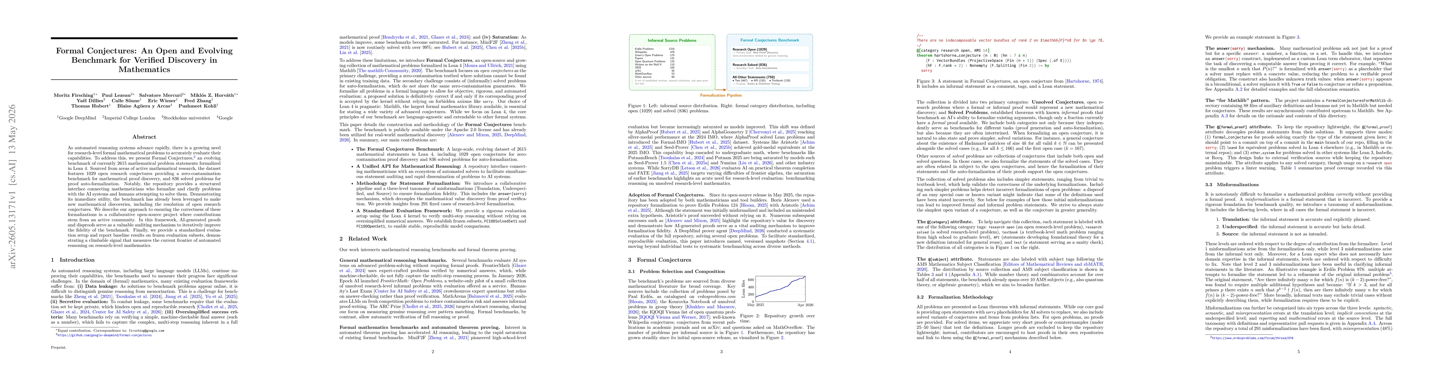 Thumbnail for Formal Conjectures: An Open and Evolving Benchmark for Verified Discovery in Mathematics