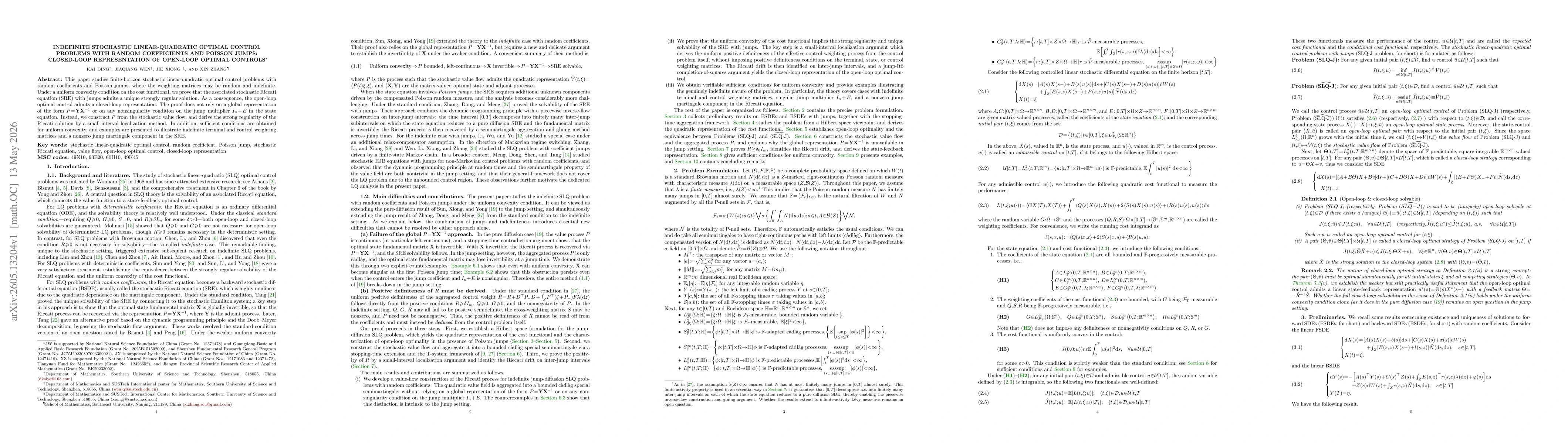 Thumbnail for Indefinite Stochastic Linear-Quadratic Optimal Control Problems with Random Coefficients and Poisson Jumps: Closed-Loop Representation of Open-Loop Optimal Controls