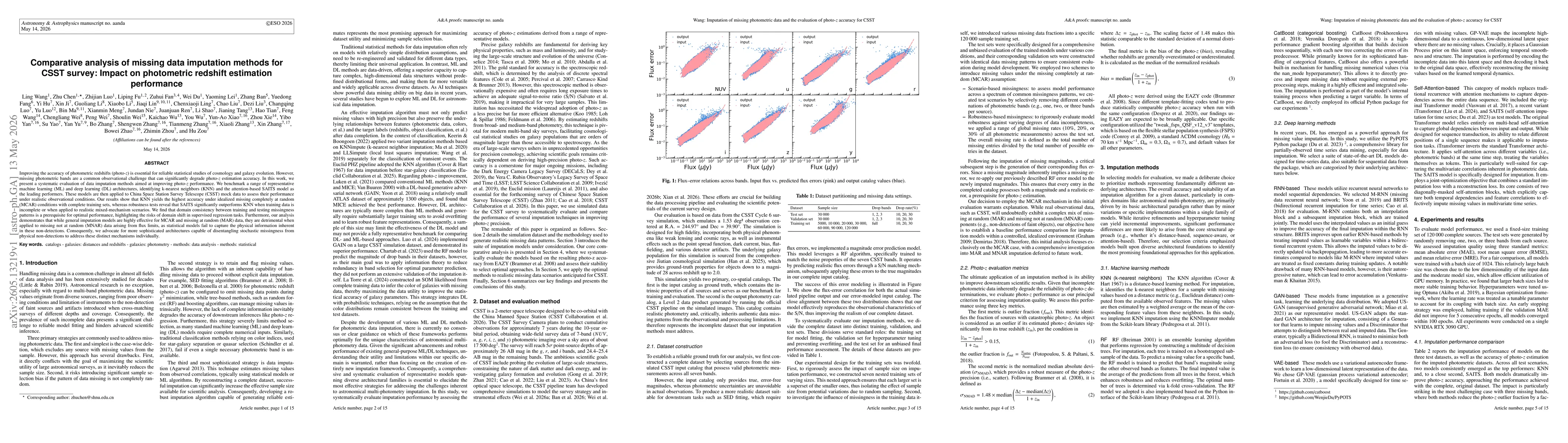 Thumbnail for Comparative analysis of missing data imputation methods for CSST survey: Impact on photometric redshift estimation performance