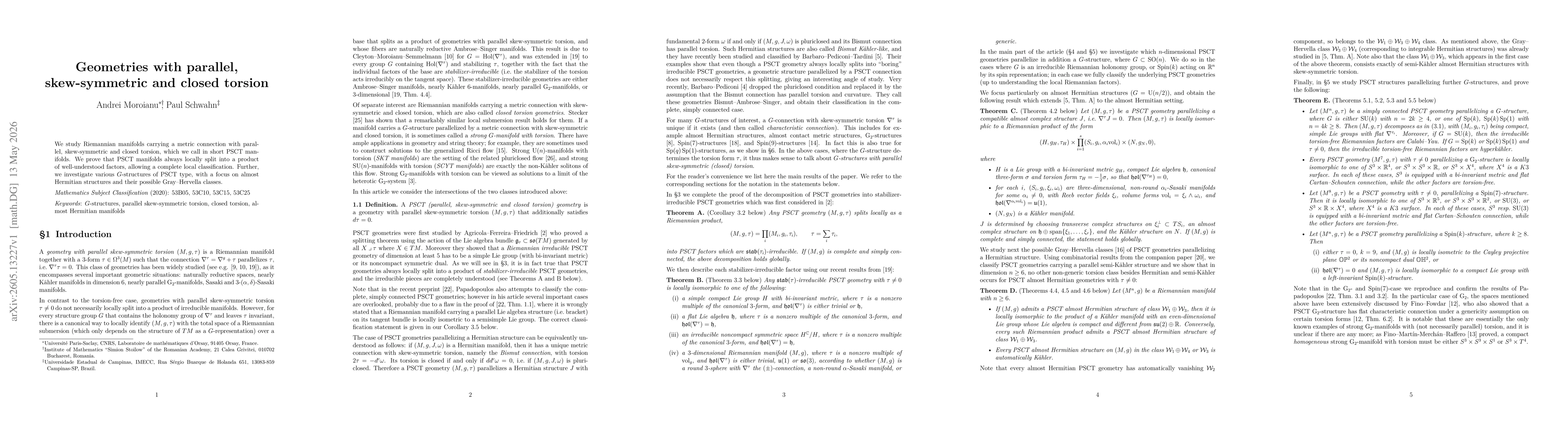 Thumbnail for Geometries with parallel, skew-symmetric and closed torsion