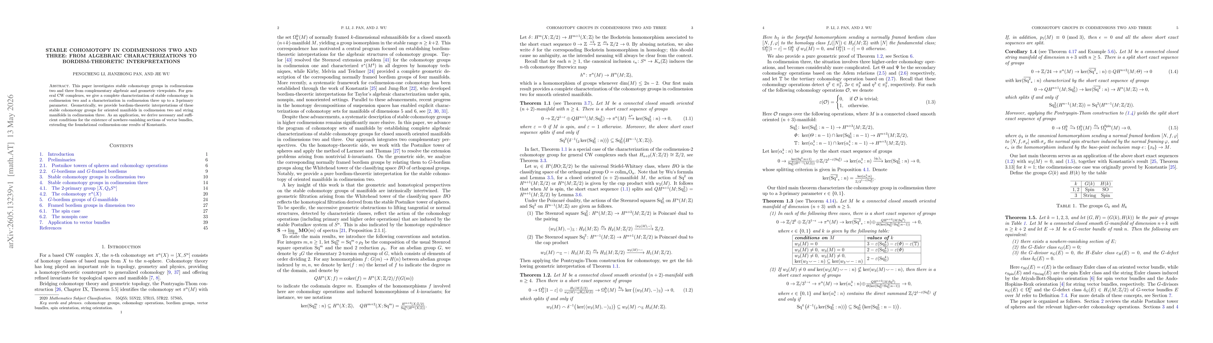 Thumbnail for Stable Cohomotopy in Codimensions Two and Three: From Algebraic Characterizations to Bordism-Theoretic Interpretations