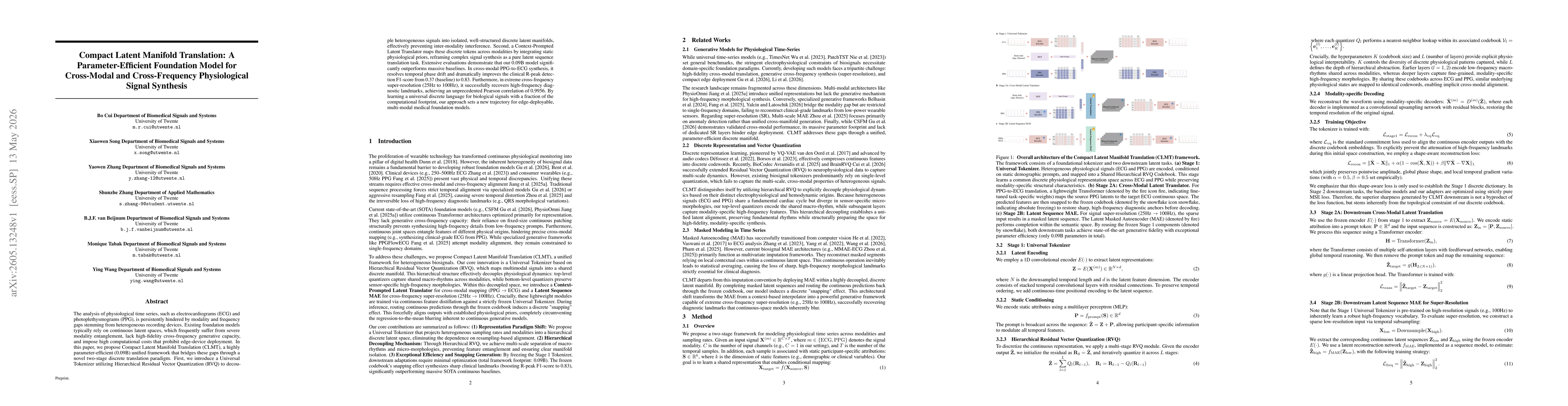 Thumbnail for Compact Latent Manifold Translation: A Parameter-Efficient Foundation Model for Cross-Modal and Cross-Frequency Physiological Signal Synthesis