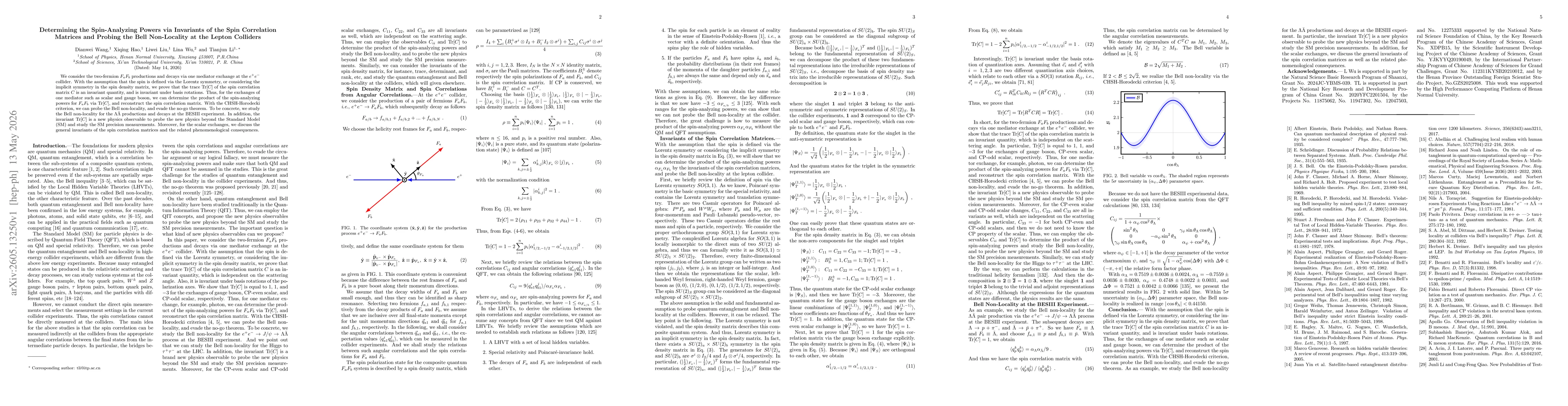 Thumbnail for Determining the Spin-Analyzing Powers via Invariants of the Spin Correlation Matrices and Probing the Bell Non-Locality at the Lepton Colliders