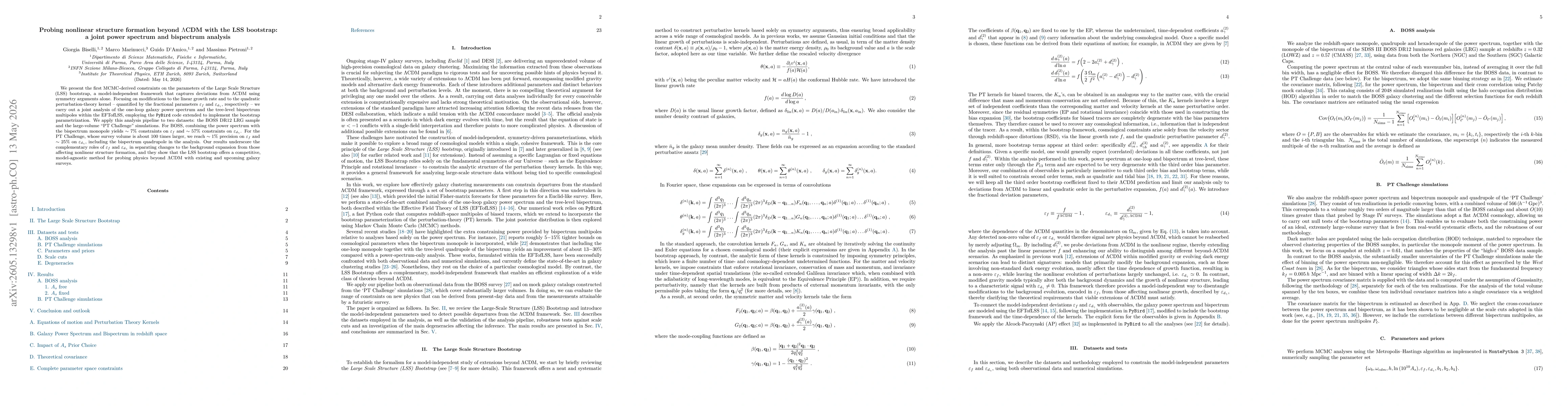Thumbnail for Probing nonlinear structure formation beyond $Λ$CDM with the LSS bootstrap: a joint power spectrum and bispectrum analysis