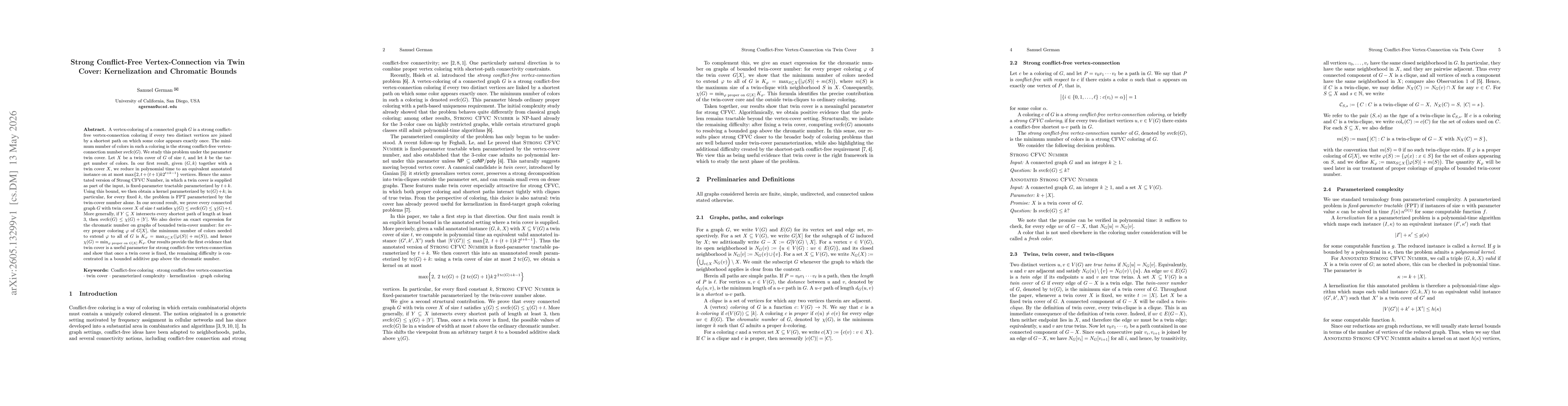 Thumbnail for Strong Conflict-Free Vertex-Connection via Twin Cover: Kernelization and Chromatic Bounds