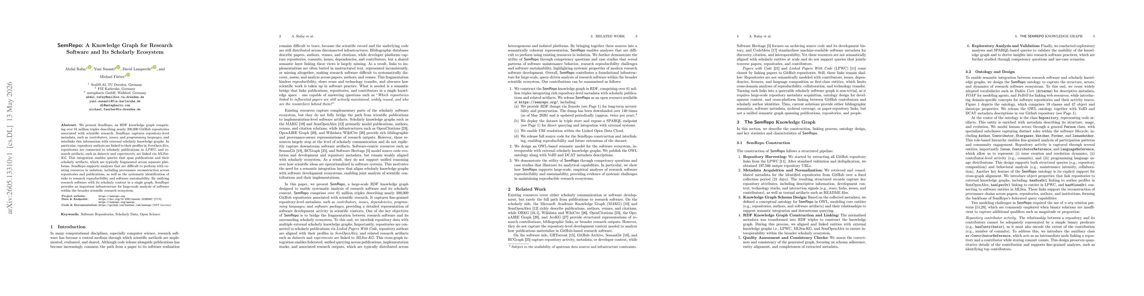 Thumbnail for SemRepo: A Knowledge Graph for Research Software and Its Scholarly Ecosystem