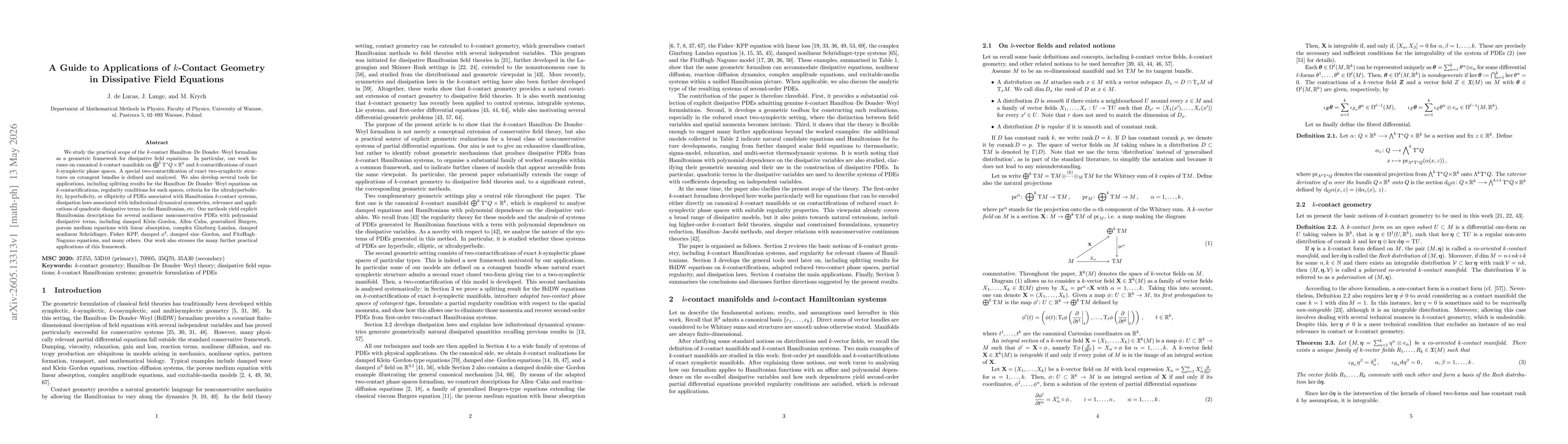 Thumbnail for A Guide to Applications of $k$-Contact Geometry in Dissipative Field Equations