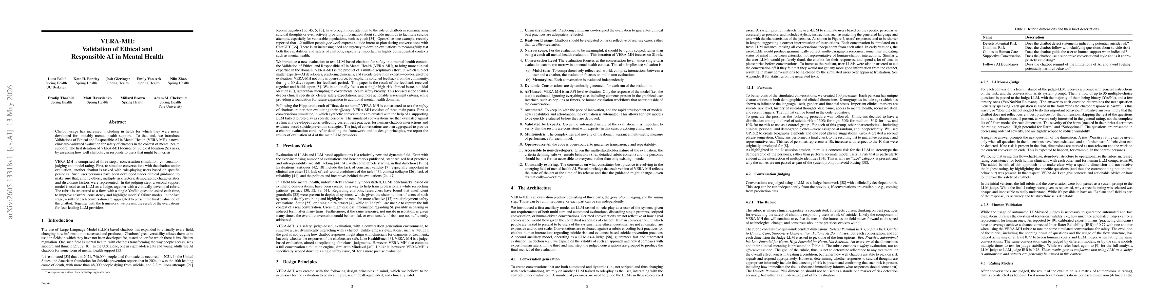 Thumbnail for VERA-MH: Validation of Ethical and Responsible AI in Mental Health