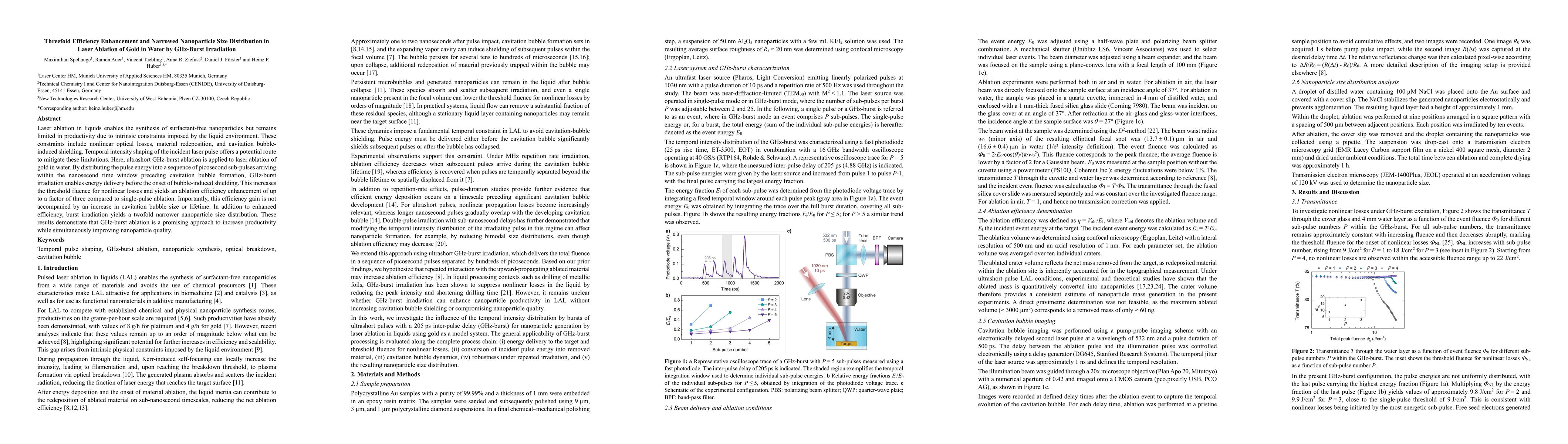 Thumbnail for Threefold Efficiency Enhancement and Narrowed Nanoparticle Size Distribution in Laser Ablation of Gold in Water by GHz-Burst Irradiation