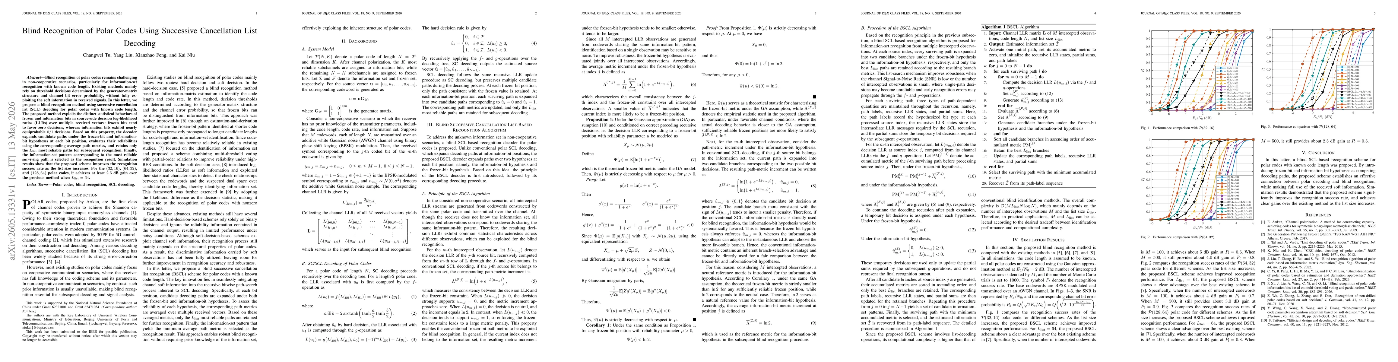 Thumbnail for Blind Recognition of Polar Codes Using Successive Cancellation List Decoding