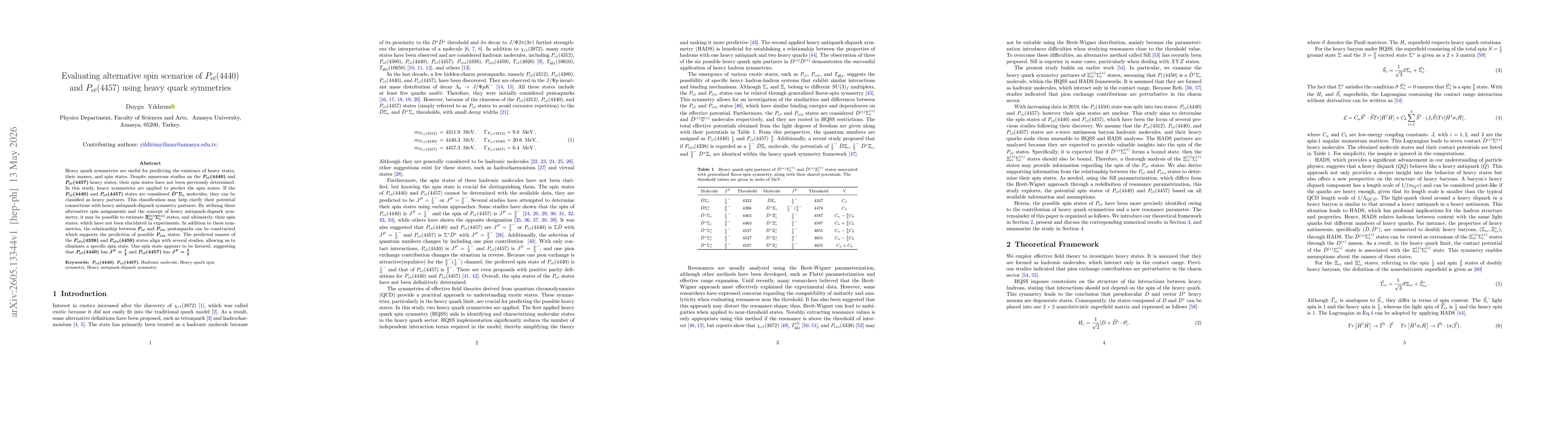 Thumbnail for Evaluating alternative spin scenarios of $P_{c\bar{c}}(4440)$ and $P_{c\bar{c}}(4457)$ using heavy quark symmetries