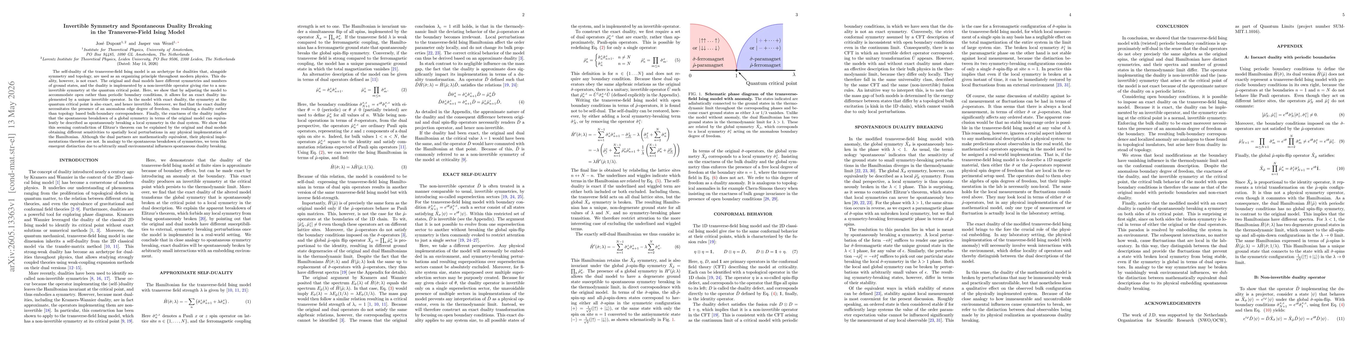 Thumbnail for Invertible Symmetry and Spontaneous Duality Breaking in the Transverse-Field Ising Model