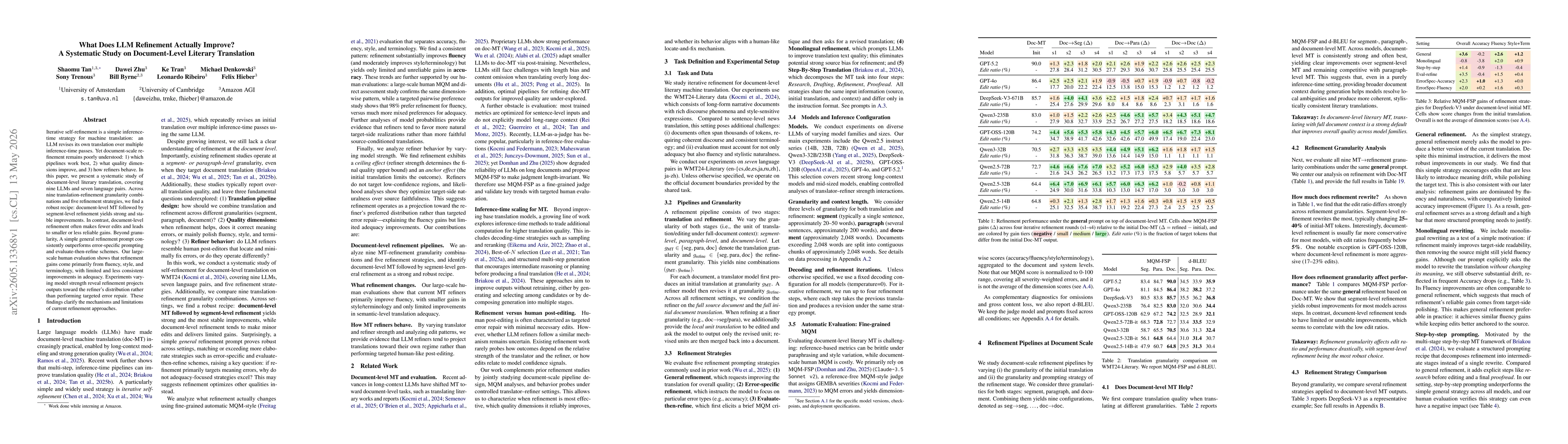 Thumbnail for What Does LLM Refinement Actually Improve? A Systematic Study on Document-Level Literary Translation
