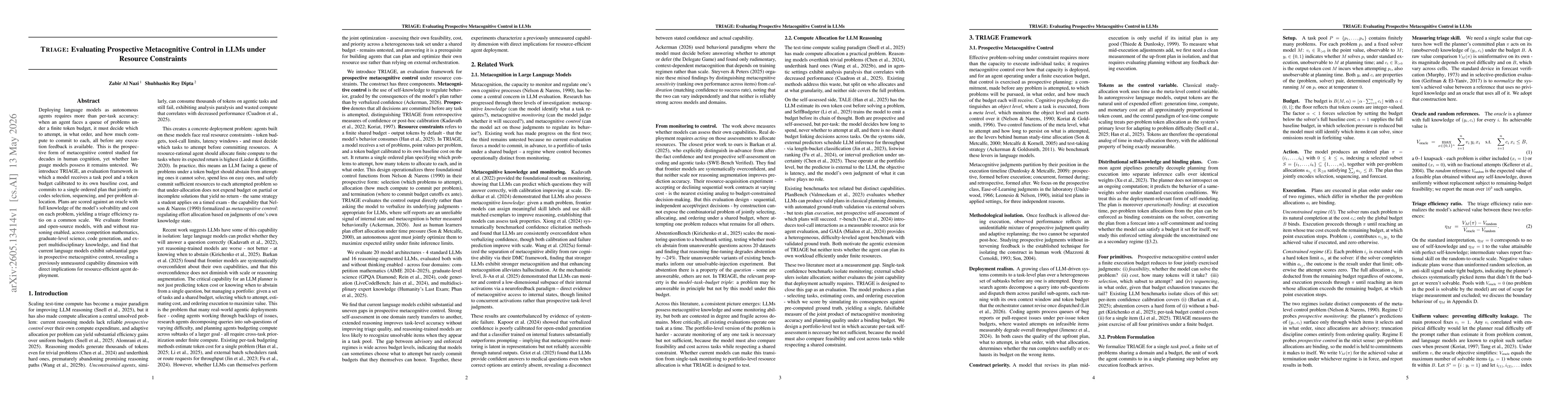 Thumbnail for TRIAGE: Evaluating Prospective Metacognitive Control in LLMs under Resource Constraints